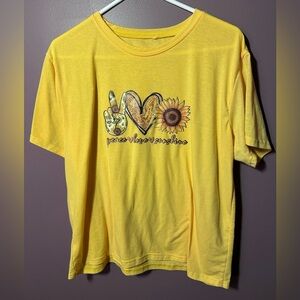Yellow T Shirt with Peace Love Sunshine Design